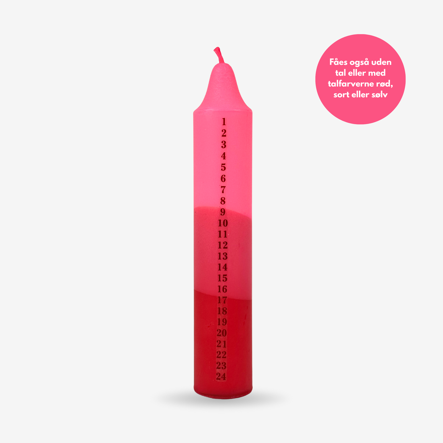 Pink kalenderlys med røde tal