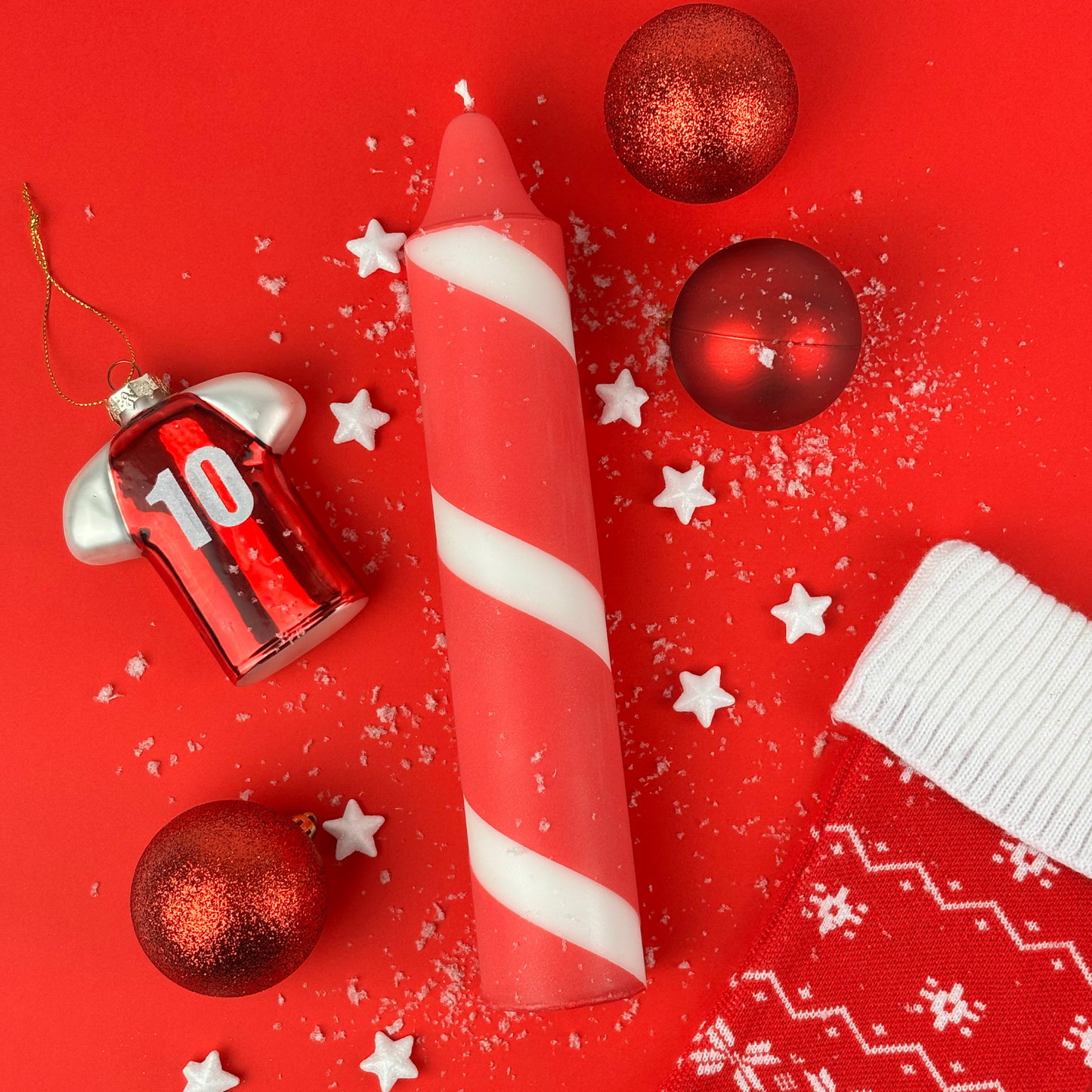 Rød / Hvid stribet kalenderlys