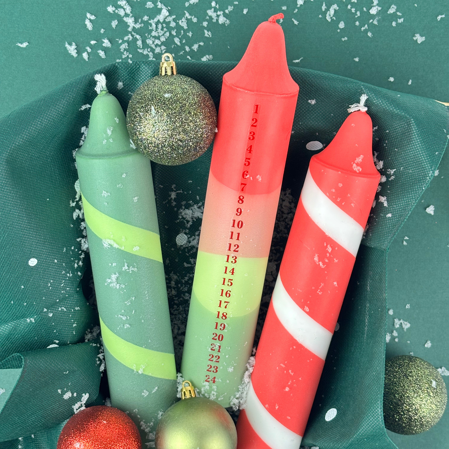 Grøn / Lime stribet kalenderlys